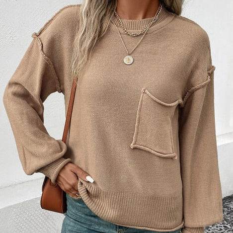 Exposed Seam Round Neck Women Sweater - Zara-Craft