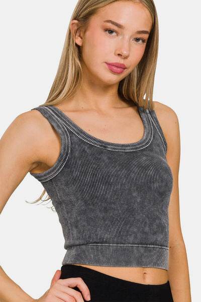 Zenana Washed Scoop Neck Wide Strap Women Tank - Zara-Craft