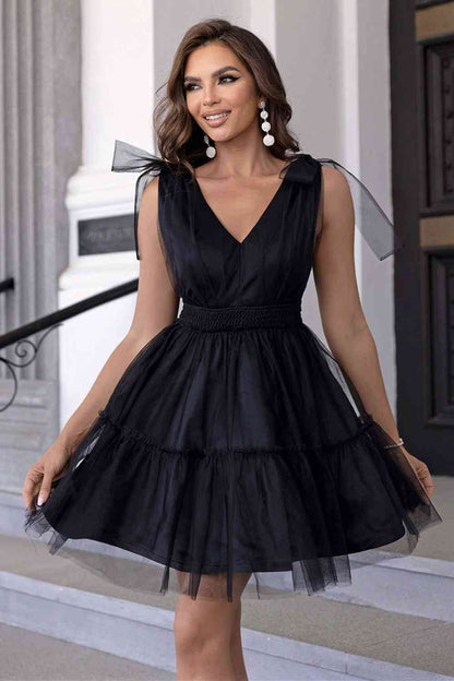 V-Neck Shoulder Detail Mesh Women Dress - Zara-Craft