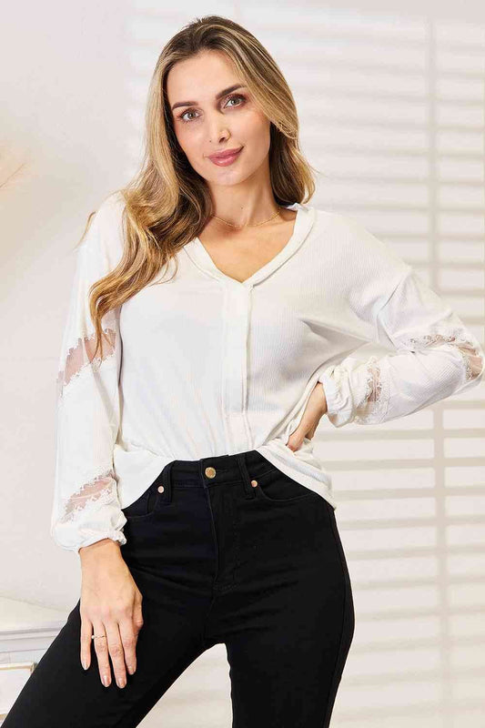 Double Take V-Neck Dropped Shoulder Women Blouse - Zara-Craft