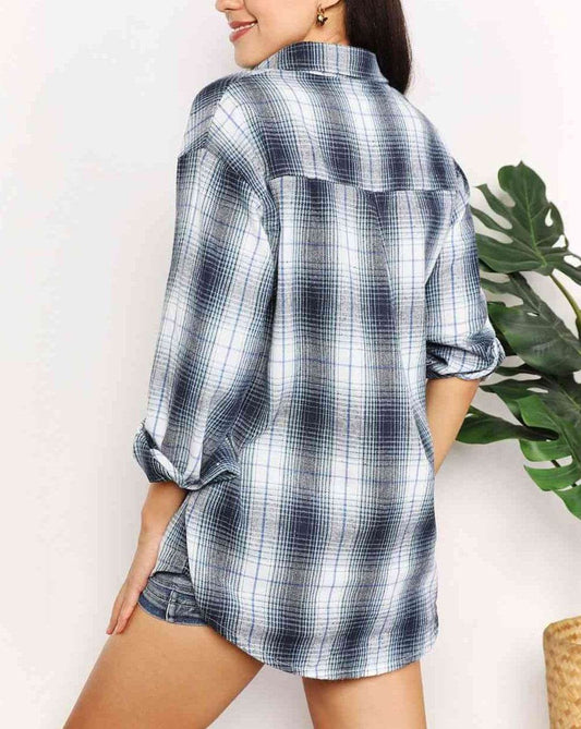 Double Take Plaid Dropped Shoulder Women Shirt - Zara-Craft