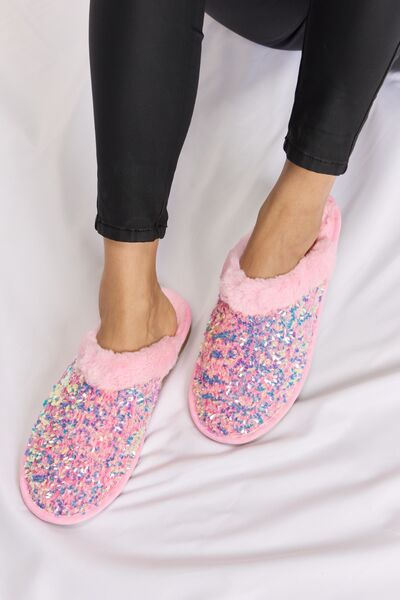 Forever Link Sequin Plush Round Toe Women Slippers