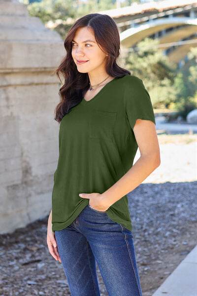 Basic Bae Full Size V-Neck Short Sleeve Women T-Shirt - Zara-Craft