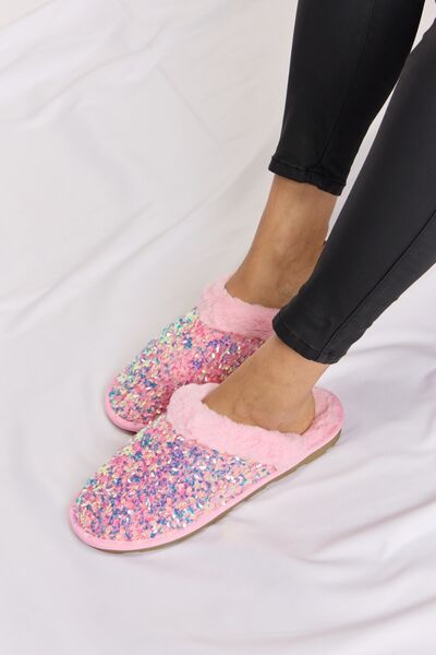 Forever Link Sequin Plush Round Toe Women Slippers