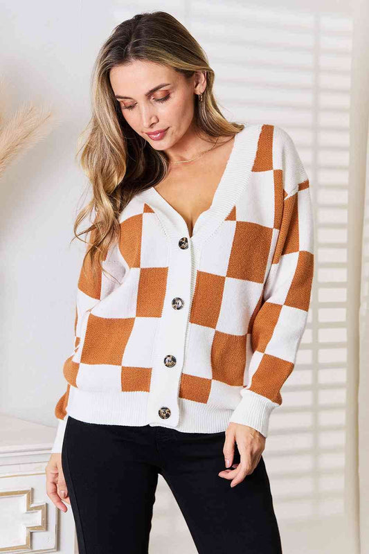 Double Take Button-Up V-Neck Dropped Shoulder Women Cardigan - Zara-Craft