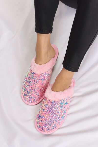 Forever Link Sequin Plush Round Toe Women Slippers