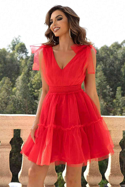 V-Neck Shoulder Detail Mesh Women Dress - Zara-Craft